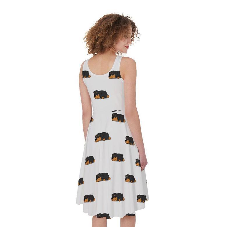 Sleeping Rottweiler Pattern Print Sleeveless Knee Length Dress