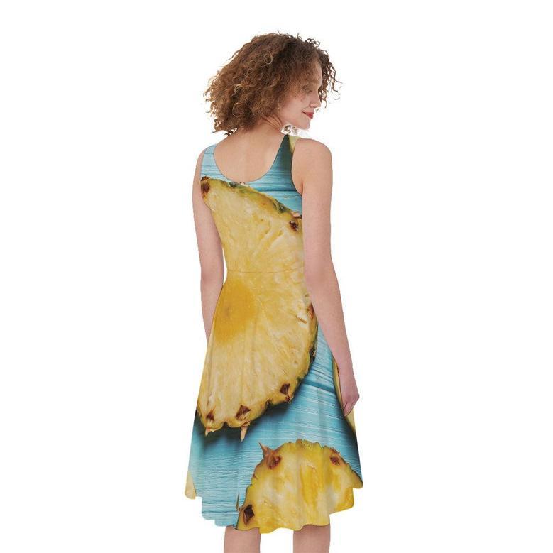 Sliced Pineapple Print Sleeveless Knee Length Dress