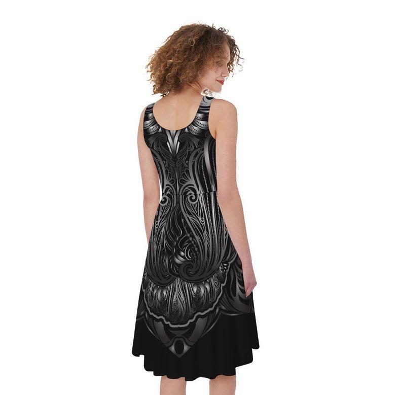 Sliver Spiritual Owl Print Sleeveless Knee Length Dress