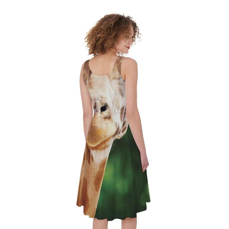 Smiley Face Giraffe Print Sleeveless Knee Length Dress