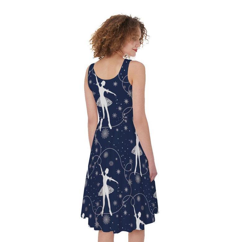 Snowflake Ballet Pattern Print Sleeveless Knee Length Dress