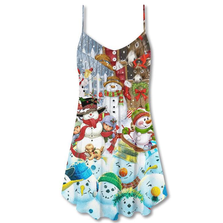 Snowman Happy Farm Holiday Christmas - V-Neck Sleeveless Cami Dress