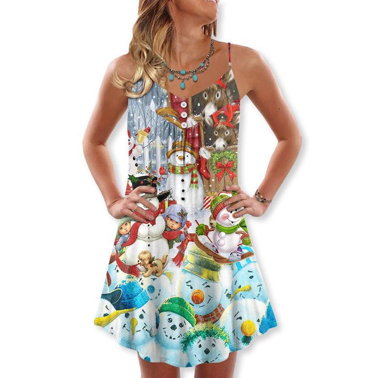 Snowman Happy Farm Holiday Christmas - V-Neck Sleeveless Cami Dress