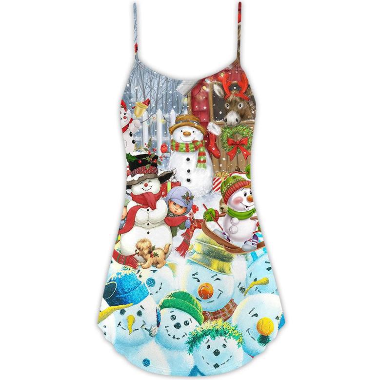 Snowman Happy Farm Holiday Christmas - V-Neck Sleeveless Cami Dress