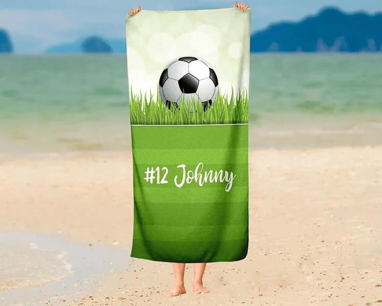 Soccer Design Monogrammed Beach Towels Adults Kids Unique Gift