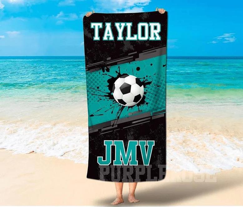 Soccer Design Monogrammed Beach Towels Adults Kids Unique Gift