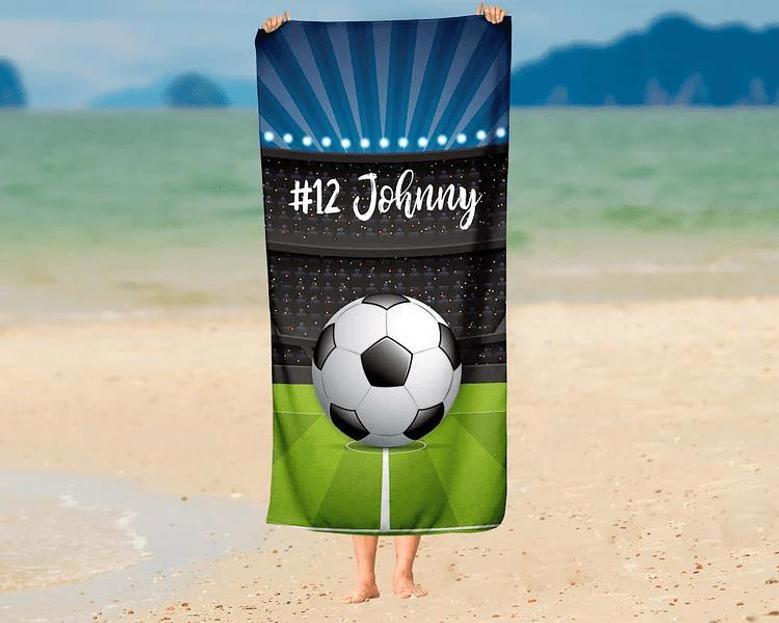 Soccer Design Monogrammed Beach Towels Adults Kids Unique Gift