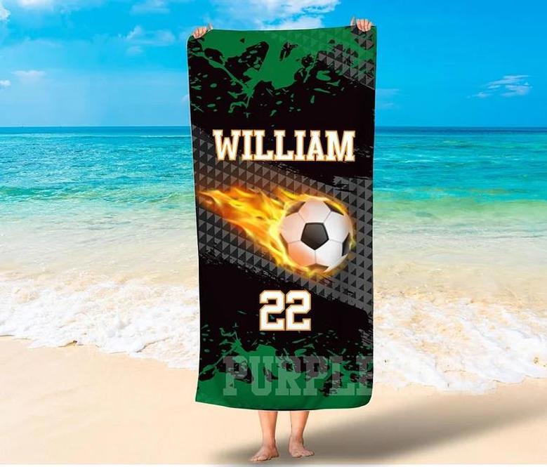 Soccer Design Monogrammed Beach Towels Adults Kids Unique Gift