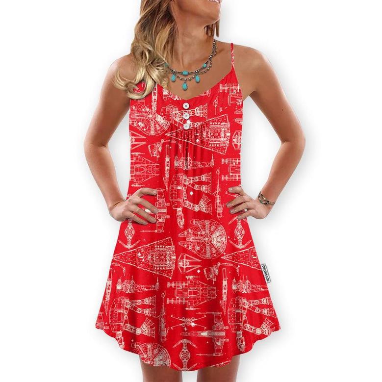 Space Ships Star Wars Red - V-Neck Sleeveless Cami Dress