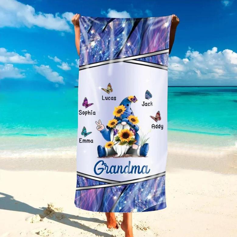 Sparkling Grandma Gnome Butterfly Kids Personalized Beach Towels