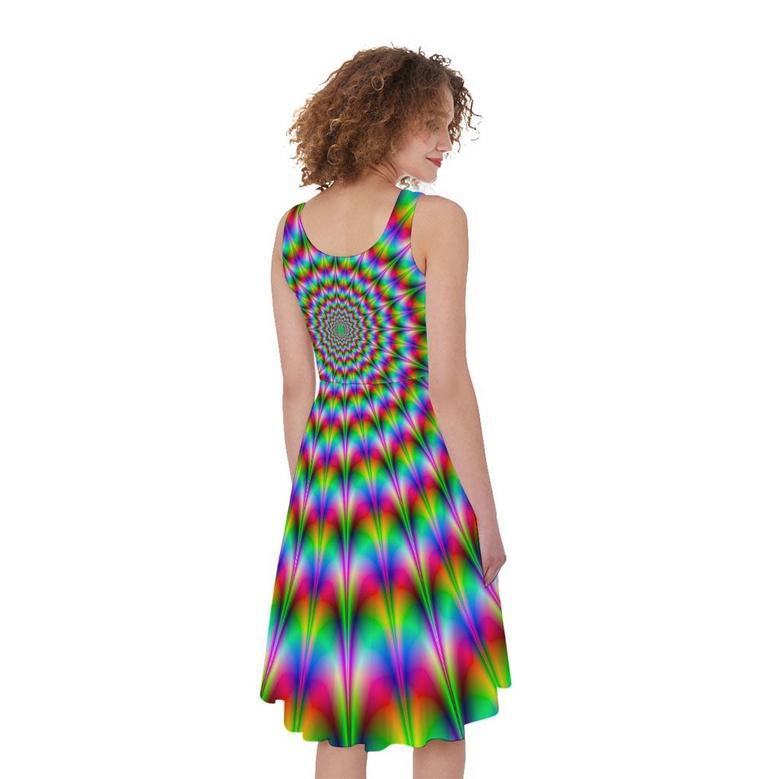 Spiky Psychedelic Optical Illusion Sleeveless Knee Length Dress