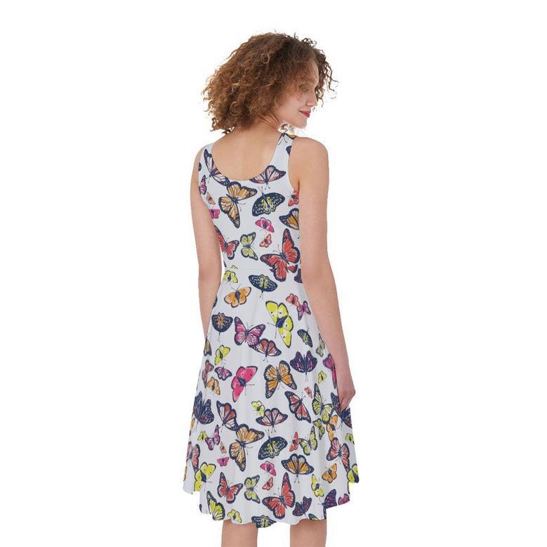 Spring Butterfly Pattern Print Sleeveless Knee Length Dress