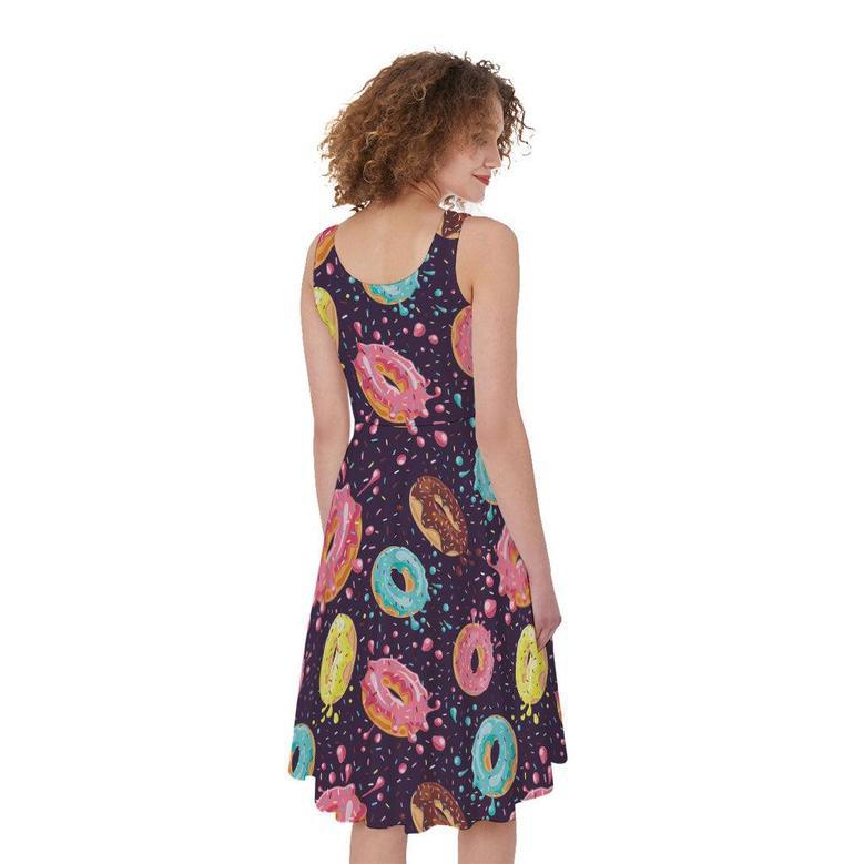 Sprinkles Donut Pattern Print Sleeveless Knee Length Dress