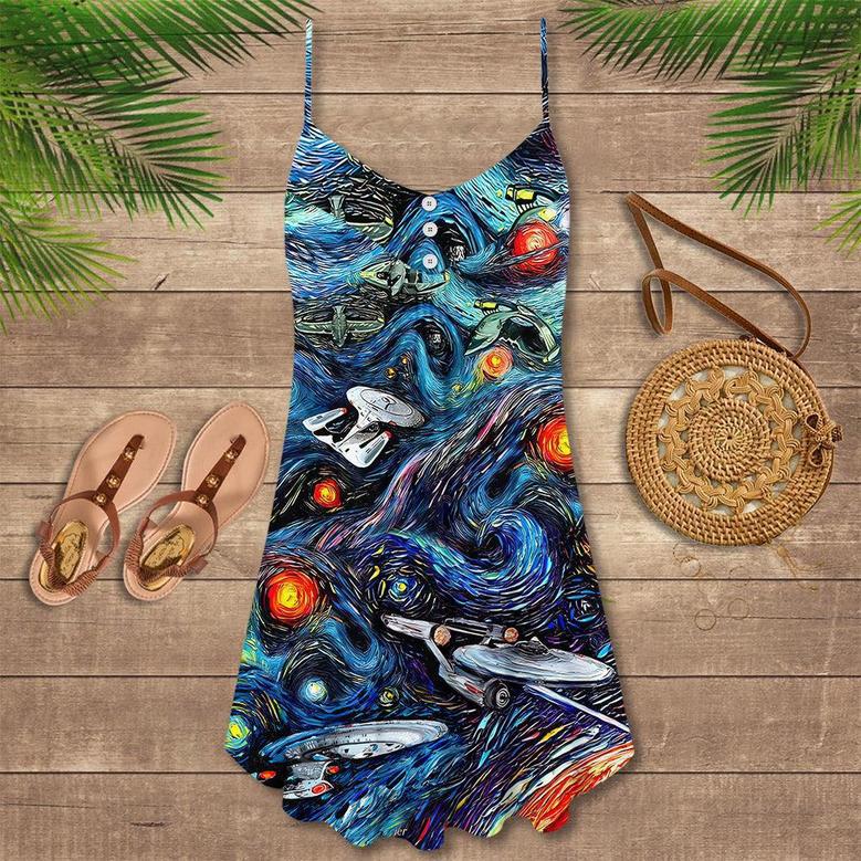 Star Trek Starry Night Fantaxy Ships - V-Neck Sleeveless Cami Dress