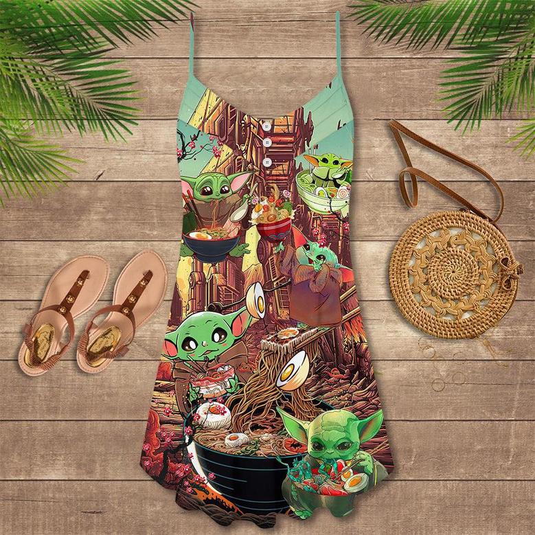 Star Wars Baby Yoda Cute Ramen - V-Neck Sleeveless Cami Dress