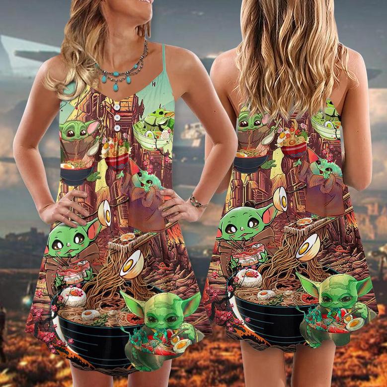 Star Wars Baby Yoda Cute Ramen - V-Neck Sleeveless Cami Dress