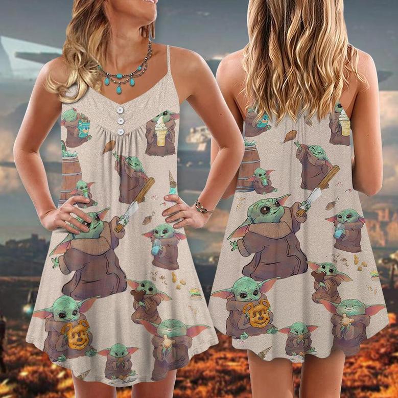 Star Wars Baby Yoda Eating Everything - V-Neck Sleeveless Cami Dress