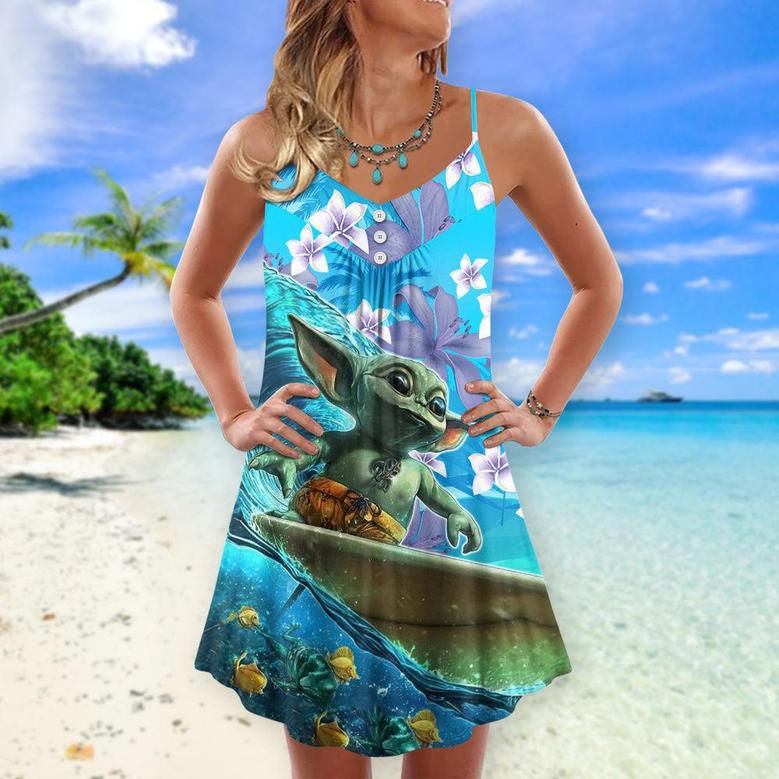 Star Wars Baby Yoda Surfing - V-Neck Sleeveless Cami Dress