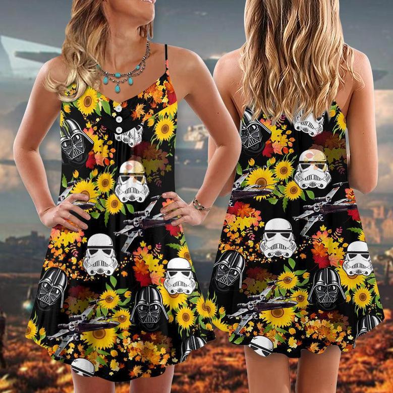 Star Wars Darth Vader Stormtrooper Helmet Autumn Wild Sunflowers - V-Neck Sleeveless Cami Dress