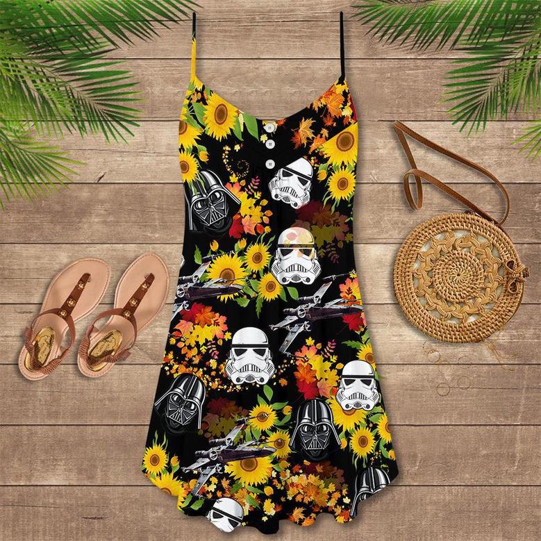 Star Wars Darth Vader Stormtrooper Helmet Autumn Wild Sunflowers - V-Neck Sleeveless Cami Dress