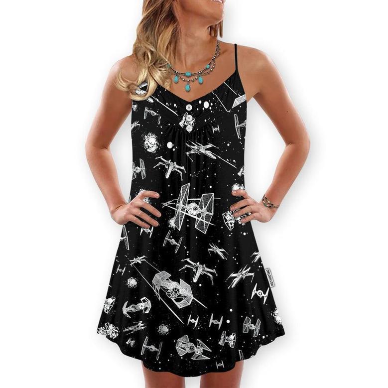 Star Wars Spacecraft Pattern - V-Neck Sleeveless Cami Dress