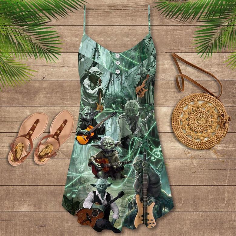 Star Wars Yoda Playing Guitar Fantastic - V-Neck Sleeveless Cami Dress