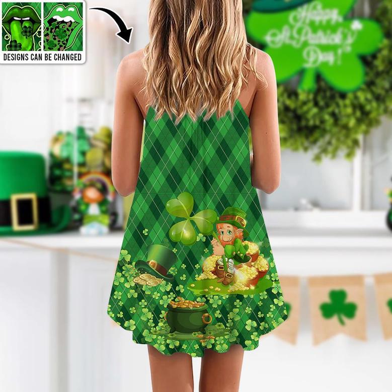 St.Patrick's Day Lucky Lips Vibe Art Style - V-Neck Sleeveless Cami Dress