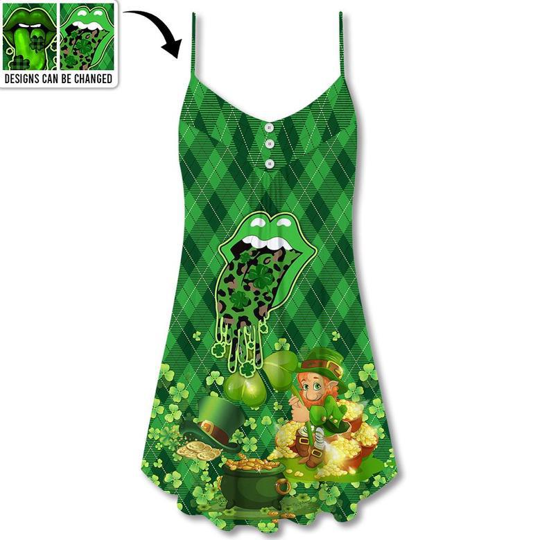 St.Patrick's Day Lucky Lips Vibe Art Style - V-Neck Sleeveless Cami Dress