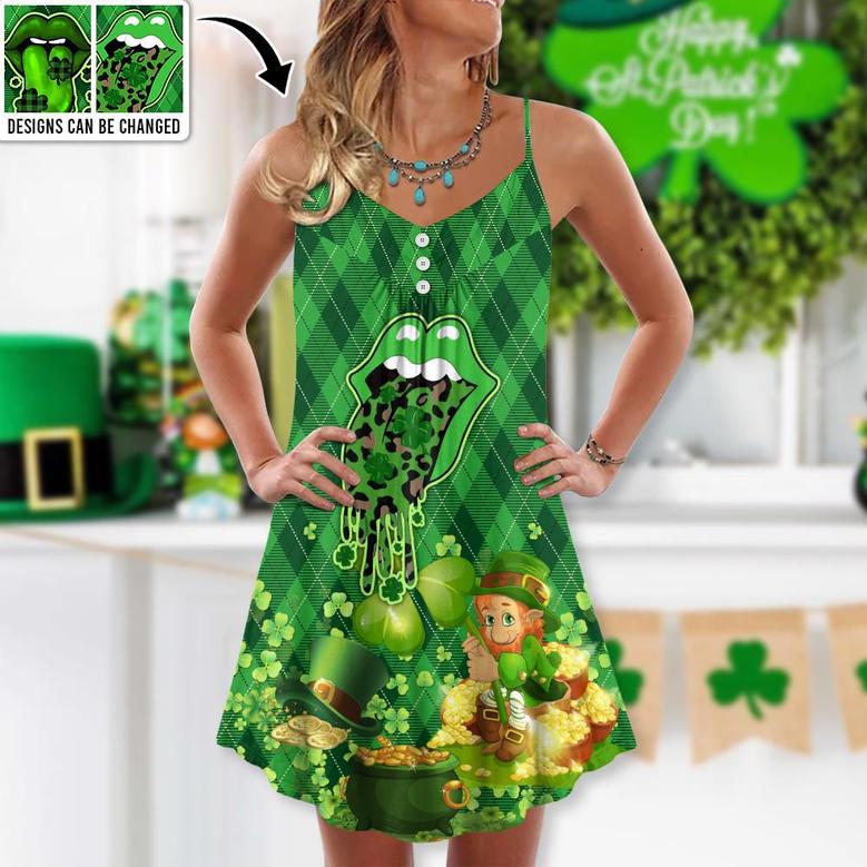 St.Patrick's Day Lucky Lips Vibe Art Style - V-Neck Sleeveless Cami Dress