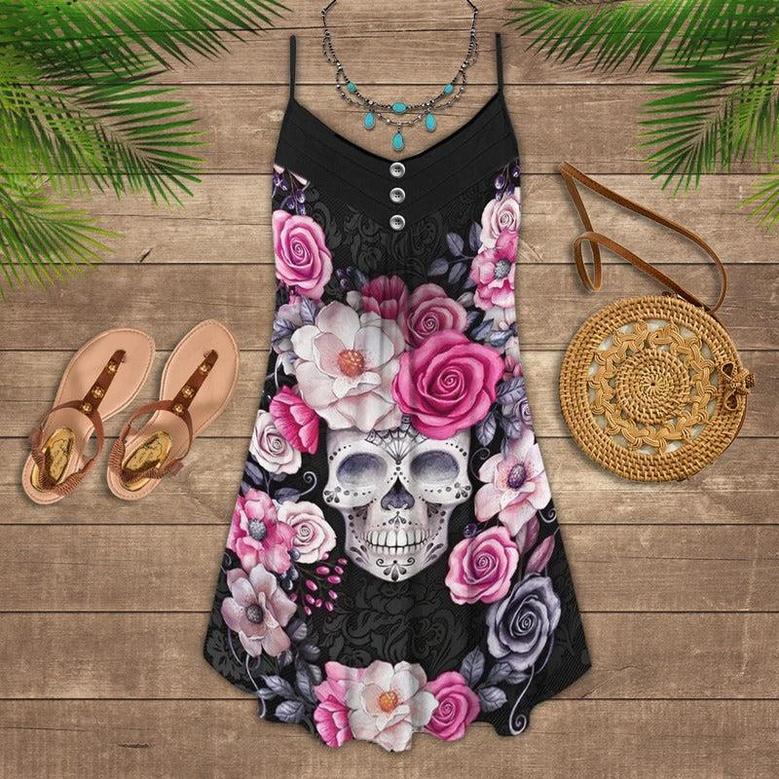 Sugar Skull Rose Floral - Summer Dress