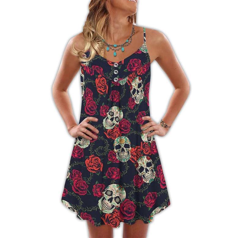 Sugar Skull Rose Tropical Skull Pattern - Summer Dress