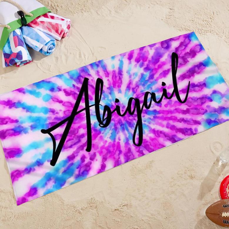 Summer Tie Dye Custom Name Monogrammed Beach Towels Unique Design