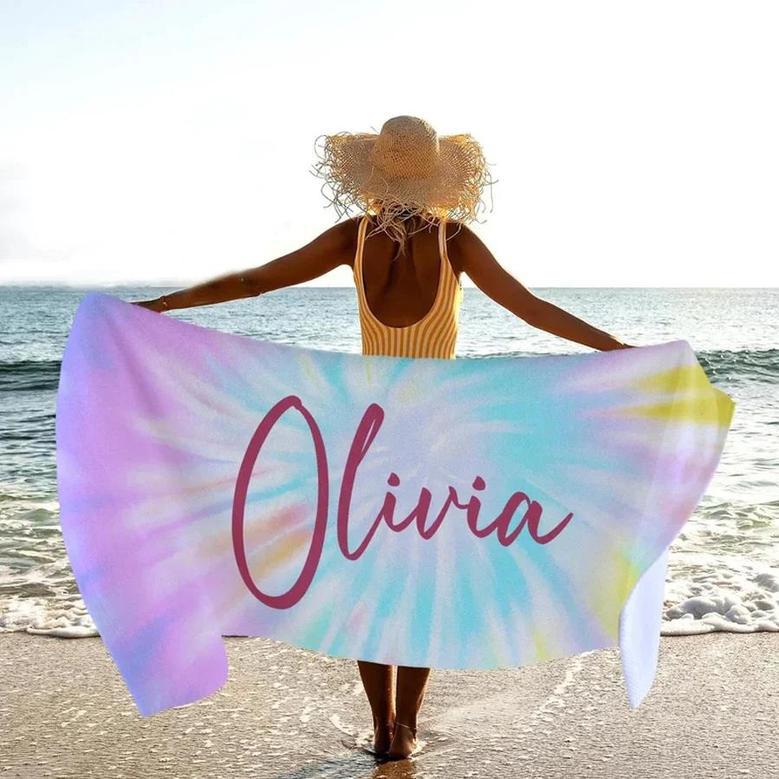 Summer Tie Dye Custom Name Monogrammed Beach Towels Unique Design