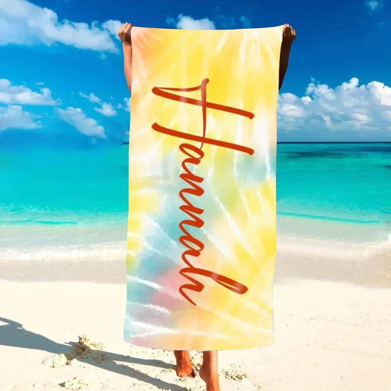 Summer Tie Dye Custom Name Monogrammed Beach Towels Unique Design