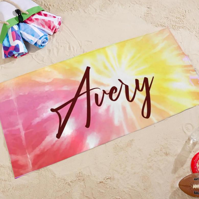 Summer Tie Dye Custom Name Monogrammed Beach Towels Unique Design