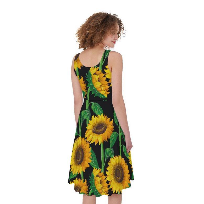 Sunflower Pattern Print Sleeveless Knee Length Dress