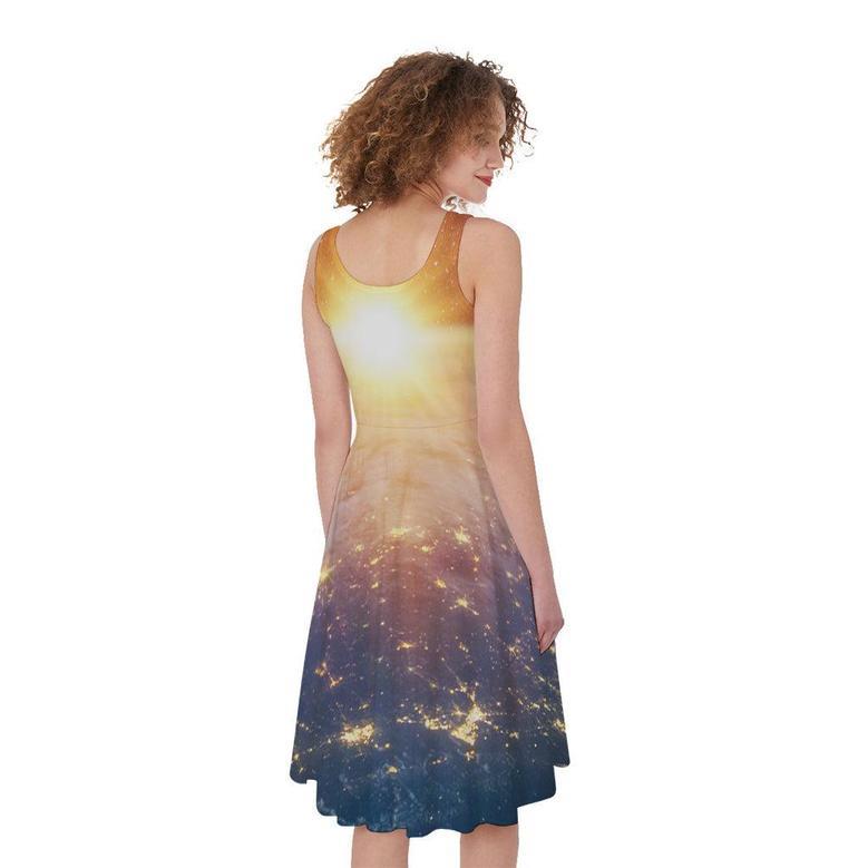 Sunrise Earth Print Sleeveless Knee Length Dress