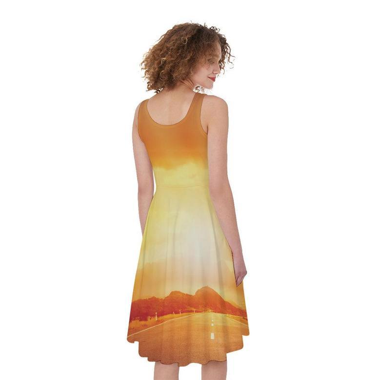 Sunrise Road Print Sleeveless Knee Length Dress