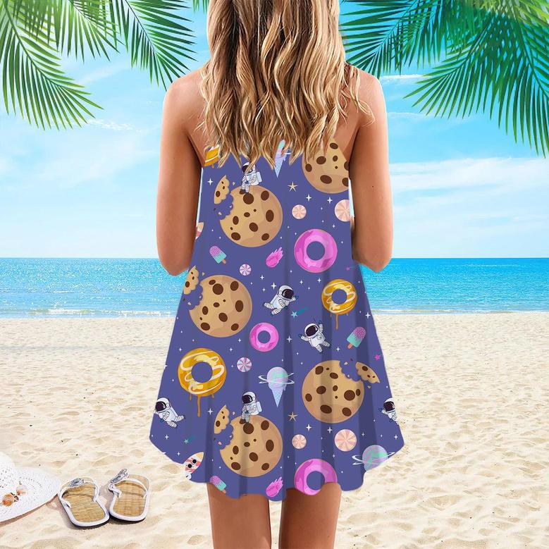 Sweet Space With Fantasy Chocolate Cookie And Astronaut Spaghetti Strap Summer Dress