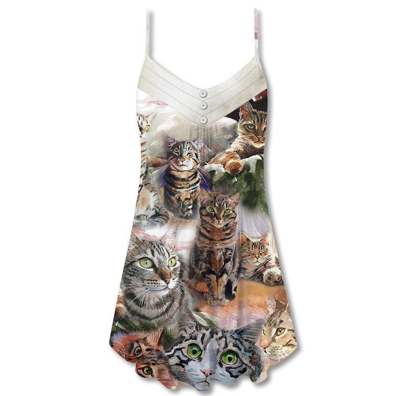 Tabby Cat Art Daily Portrait - V-Neck Sleeveless Cami Dress