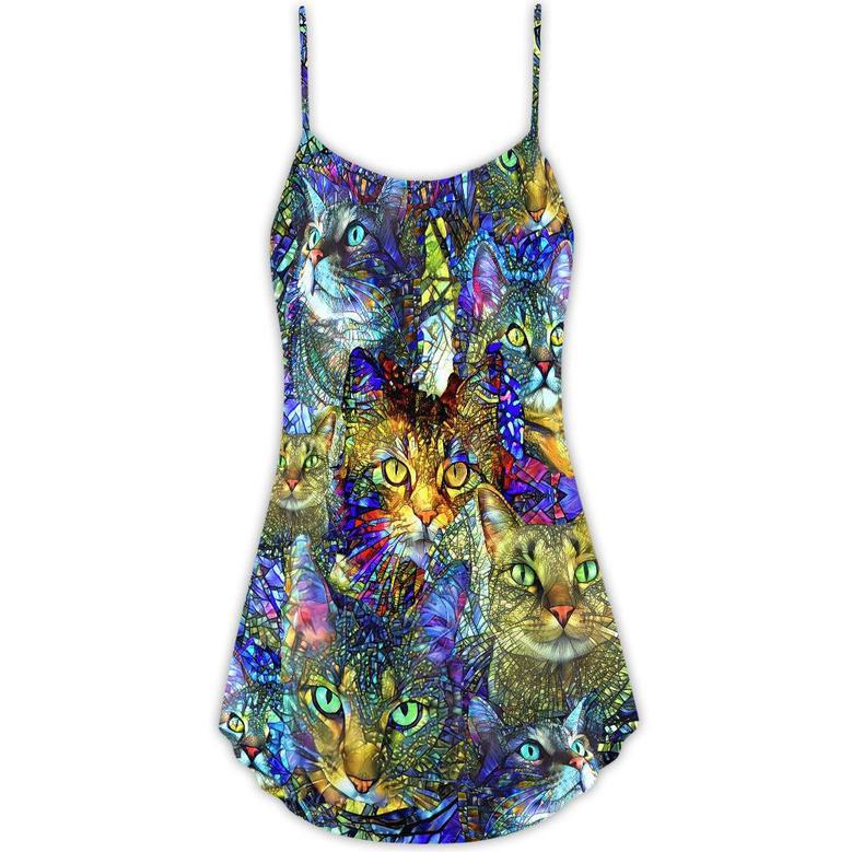 Tabby Cat Lover Art - V-Neck Sleeveless Cami Dress