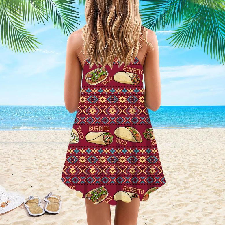 Taco And Burrito Mexican Pattern Spaghetti Strap Summer Dress