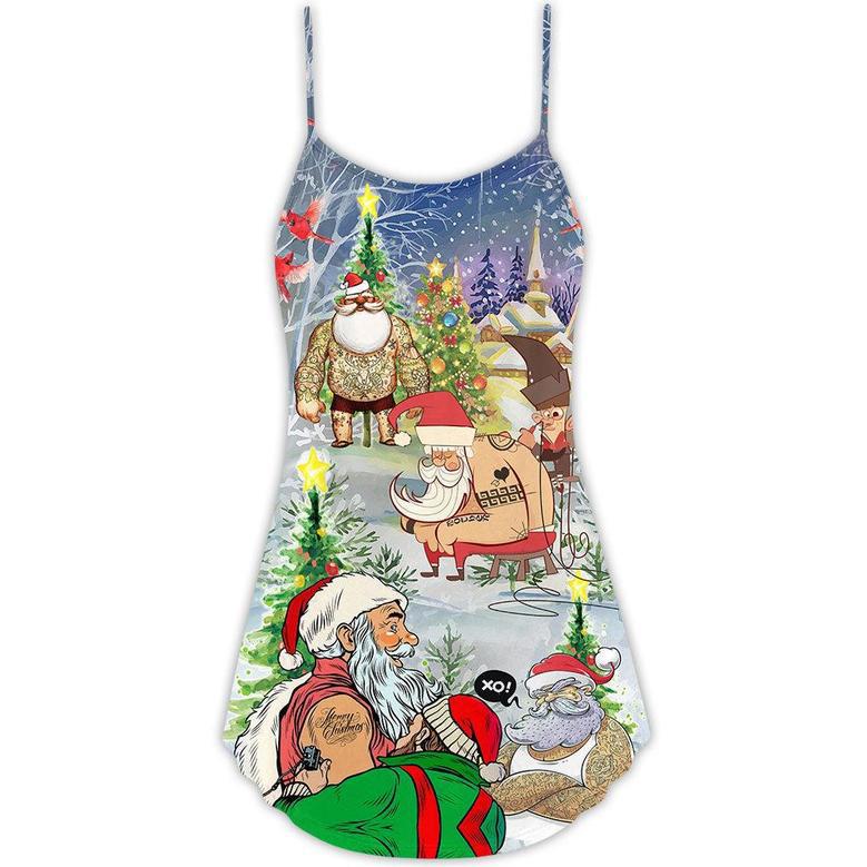 Tattoo Cool Santa Claus Christmas - V-Neck Sleeveless Cami Dress