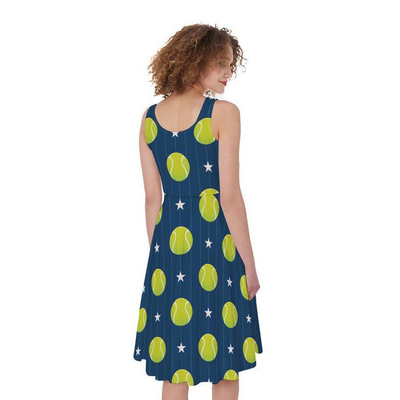 Tennis Sport Pattern Print Sleeveless Knee Length Dress