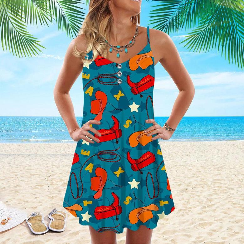 Texas Cowboy Style Spaghetti Strap Summer Dress