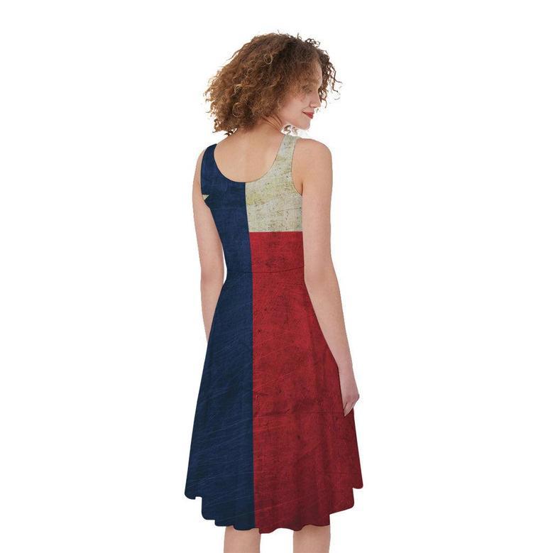 Texas Flag Print Sleeveless Knee Length Dress