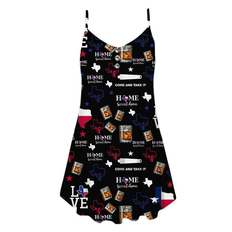 Texas Love Gift for Texas Lovers, Bourbon Lovers Black Bourbon Spaghetti Strap Summer Dress