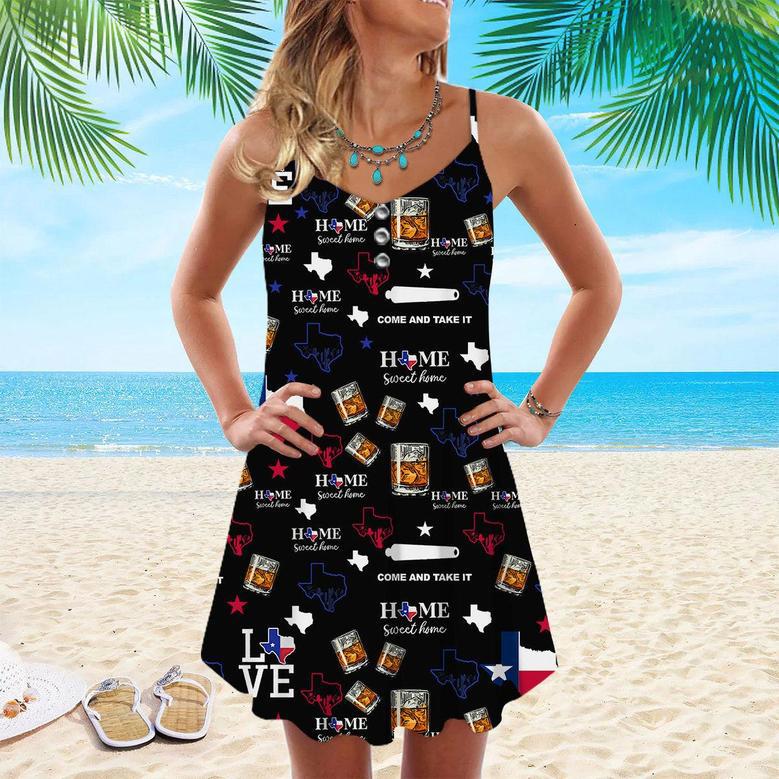 Texas Love Gift for Texas Lovers, Bourbon Lovers Black Bourbon Spaghetti Strap Summer Dress