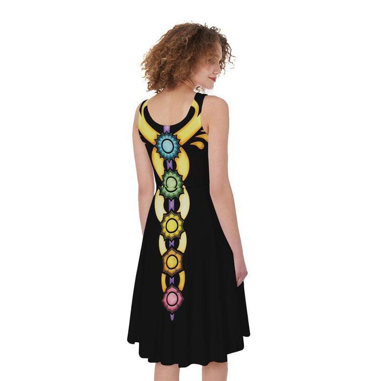 The Seven Chakras Caduceus Print Sleeveless Knee Length Dress