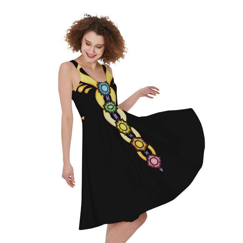 The Seven Chakras Caduceus Print Sleeveless Knee Length Dress